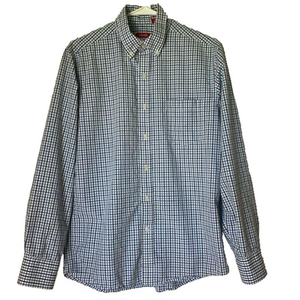 IZOD Checkered Button Down Collared Shirt, Men’s M, Blue White